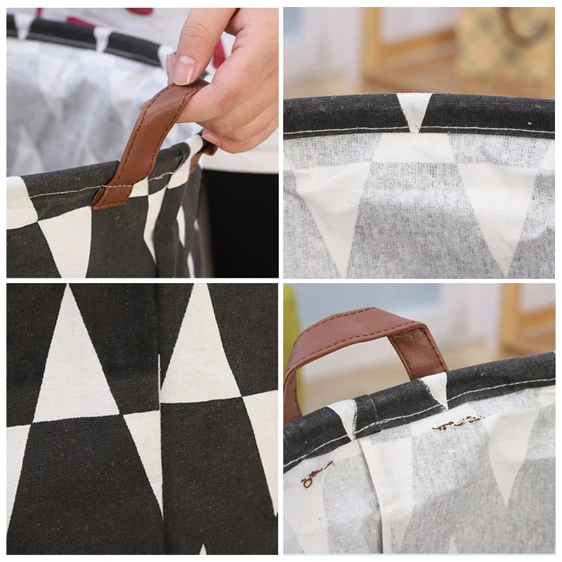 FHemasa Foldable Laundry Basket Storage Bucket Cotton Linen Fabric White Black Waterproof Dirty Laundry Toy Storage Basket Dirty Clothes