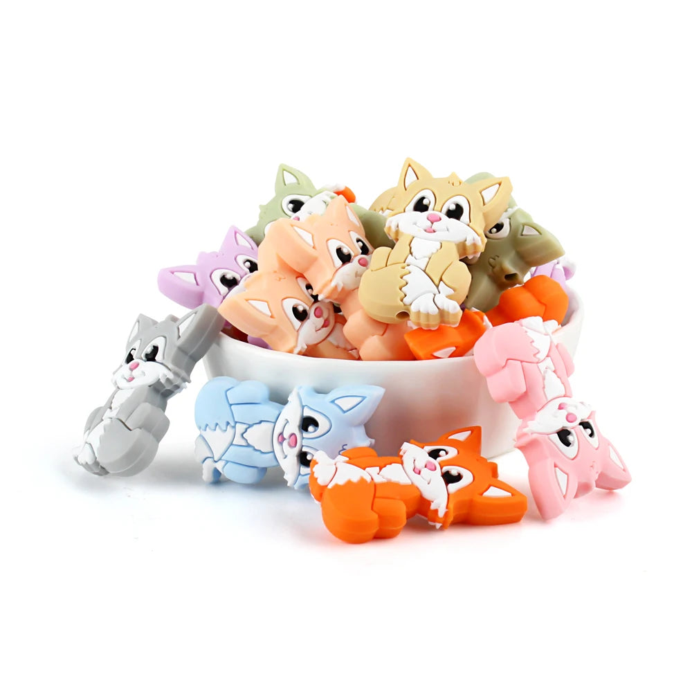 5/10 New Silicone Beads Animal Fox Shape Focal Beads For Jewelry Making DIY Bracelets Keychain Necklaces Jewelry Accessories