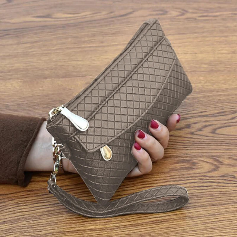 Women Bag Black PU Clutch Long Casual Wallet Litchi Grain Coin Purse Female Bag Wrist Bag Zipper Phone Pocket Credit Card Holder