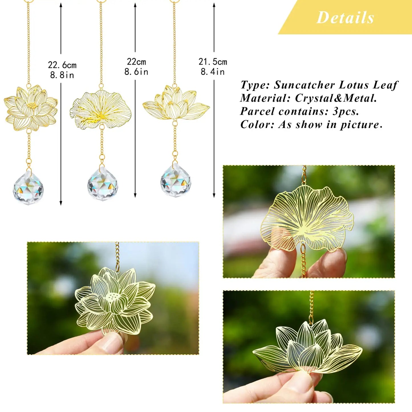 3-piece sunflower leaf pendant, crystal prism, window hanging, sun capture device, rainbow maker, home garden, rearview mirror d