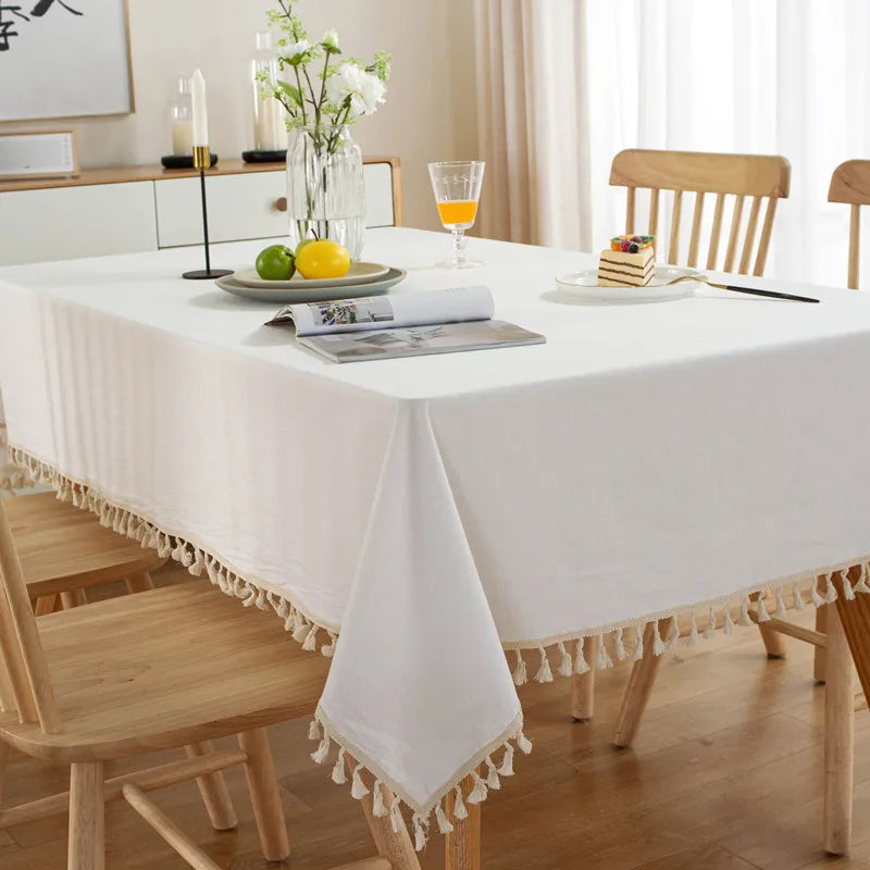 Cotton Fabric Tablecloth Tassels Stitching Washable Table Cloth for Wedding Party Dining Banquet Decoration Luxuriou Table Cover