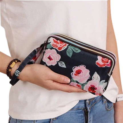 Hemasa 3 Zipper Women Waterproof Purse Cell Pouch Handbag Wallet Wristlet Bag Women'S Fabric Coin Purse Bag Mobile Wallet Clutch Bag