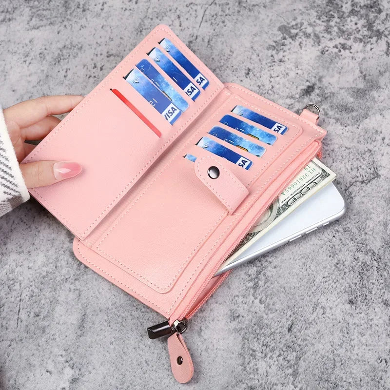 Fashion Women Wallets Simple Zipper Purses Black White Gray Red Long Section Clutch Wallet Soft PU Leather Money Bag