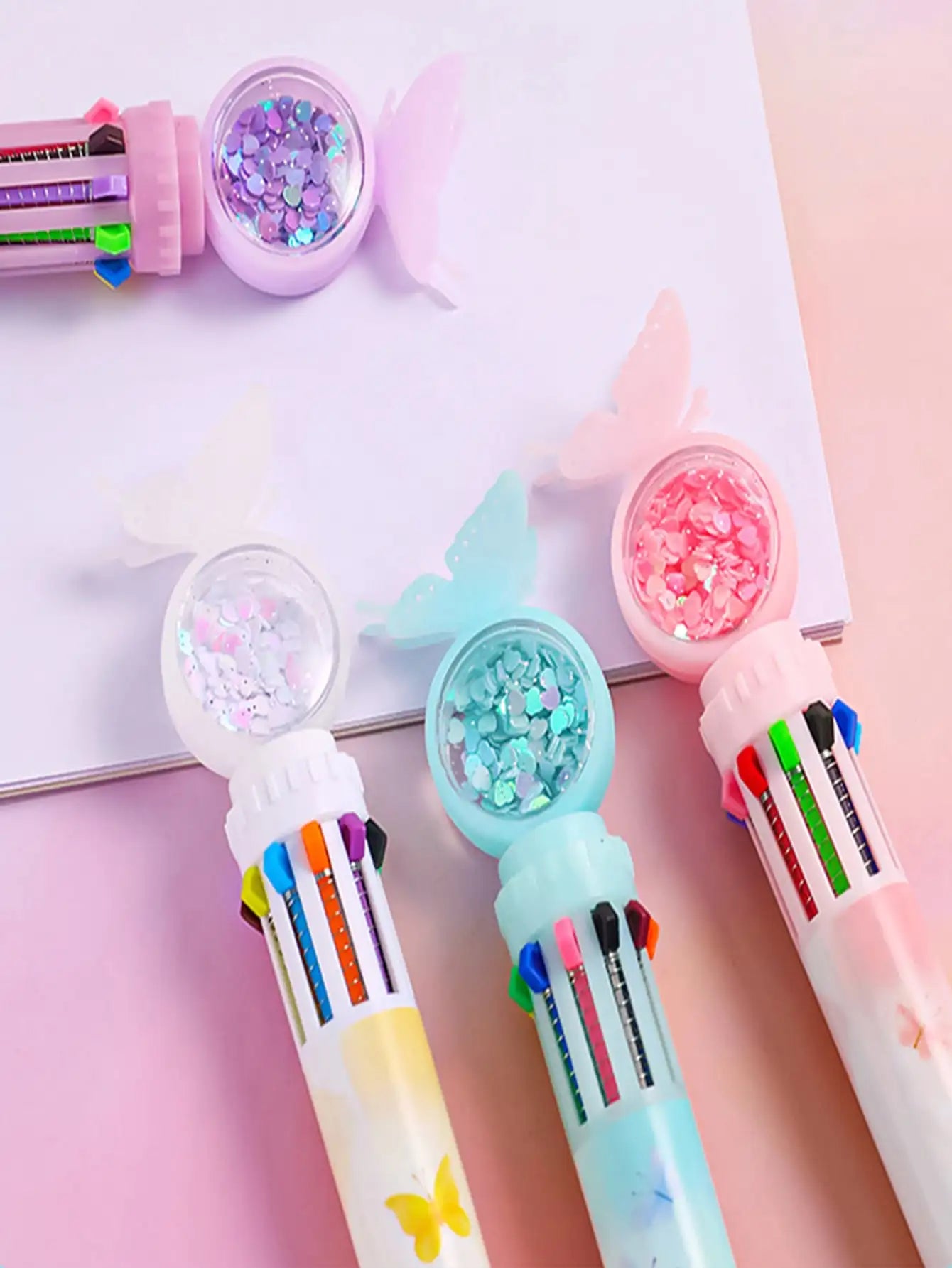 Bview Art 10 Colors Butterfly Ballpoint Pen Student Pen Ten Colors In One Click Pen Office Multicolor Pen Signature Pen