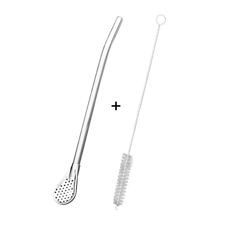 Stainless Steel Drinking Straw Spoon Tea Filter Detachable Reusable Metal Straws with Brush Drinkware Bar Party Tool Accessories