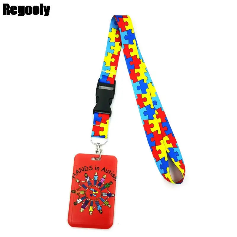 Autism Pattern Anime Lanyard Badge Holder ID Card Lanyards Mobile Phone Rope Key Lanyard Neck Straps Keychain Key Ring