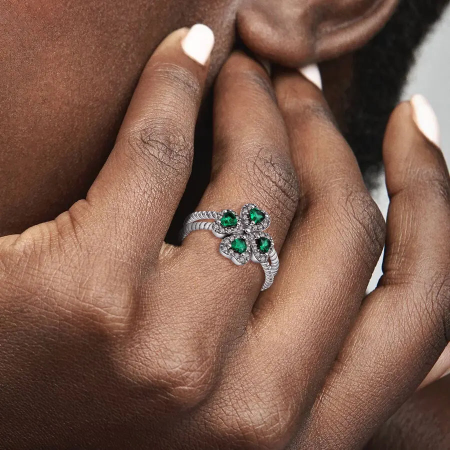 925 Sterling Silver Ring Women's Cubic Zirconia Lucky Clover Multi Layer Ring Wedding Ring Aesthetic Jewelry Gift