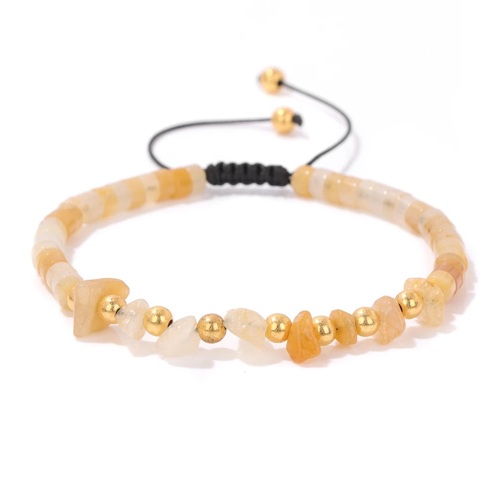 Tejesa Irregular Natural Gem Crystal Stone Beads Bracelet Braided Obsidian Aventurine Amethysts Aquamarin Opal Chip Bracelets For Women