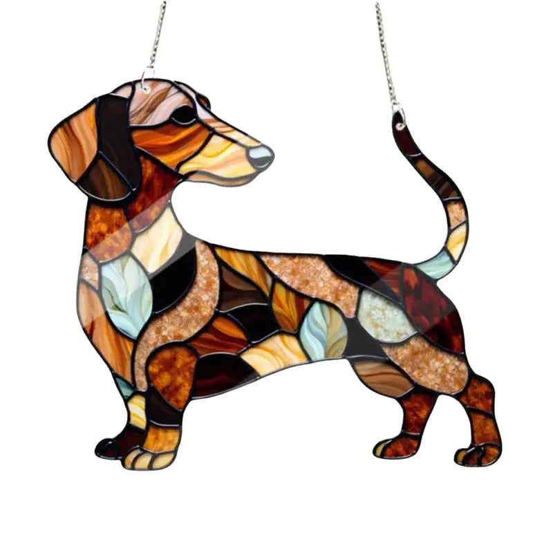 Dog Car Pendant Sunlight Capture Acrylic Dachshund Ornament Decoration Dog Themed Home Decorations Dachshund Sun Catcher Stained