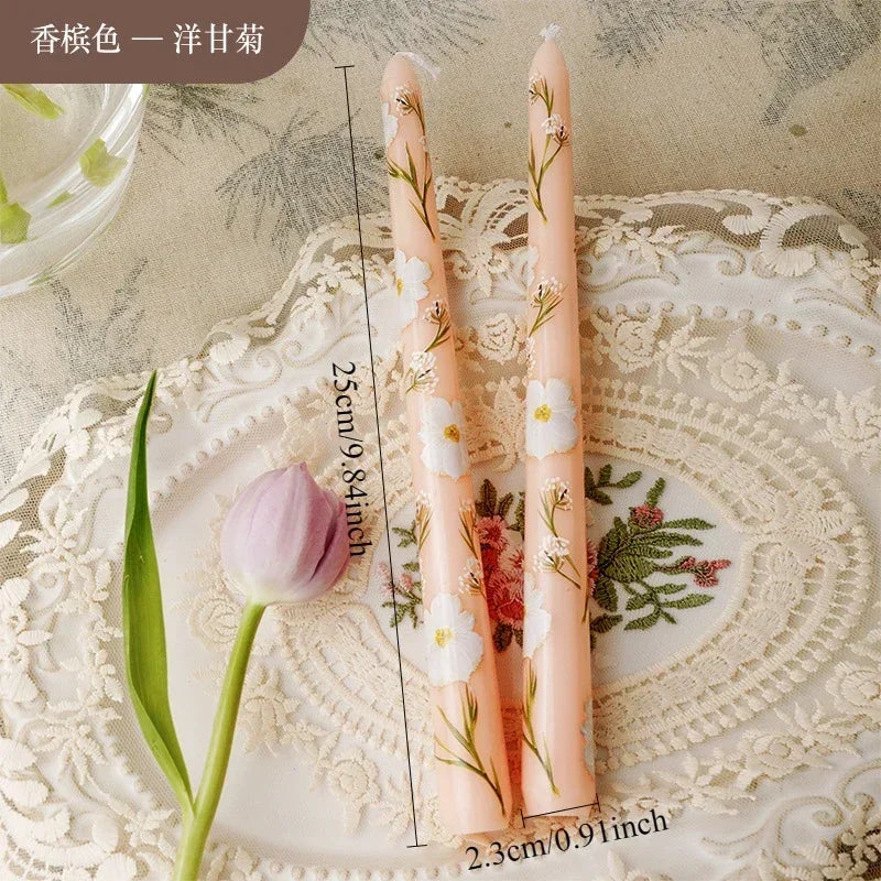 7.5'' Long Wedding Candles French Hand-Printed Pole Candle Long Taper Dinner Candles for Minimalist Home Decorative Candles