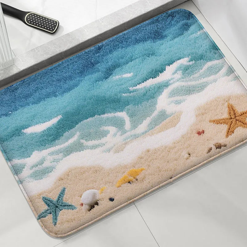 Tejesa Beach and Seaside Shower Room Carpet Toilet Water Absorbing Foot Mat Decorative Mat Bathroom Door Mat Machine Washable