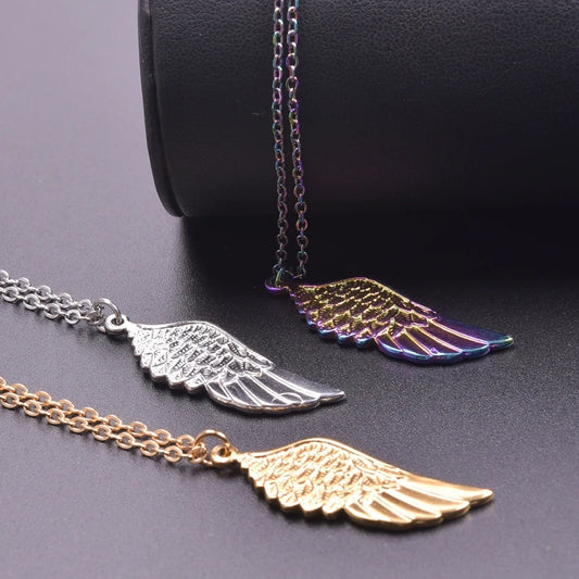 1/3 Pcs Stainless Steel Angel Single Feather Wings Bird Animal Gold Color Charms Three Tone Pendant Necklace For Women Gifts