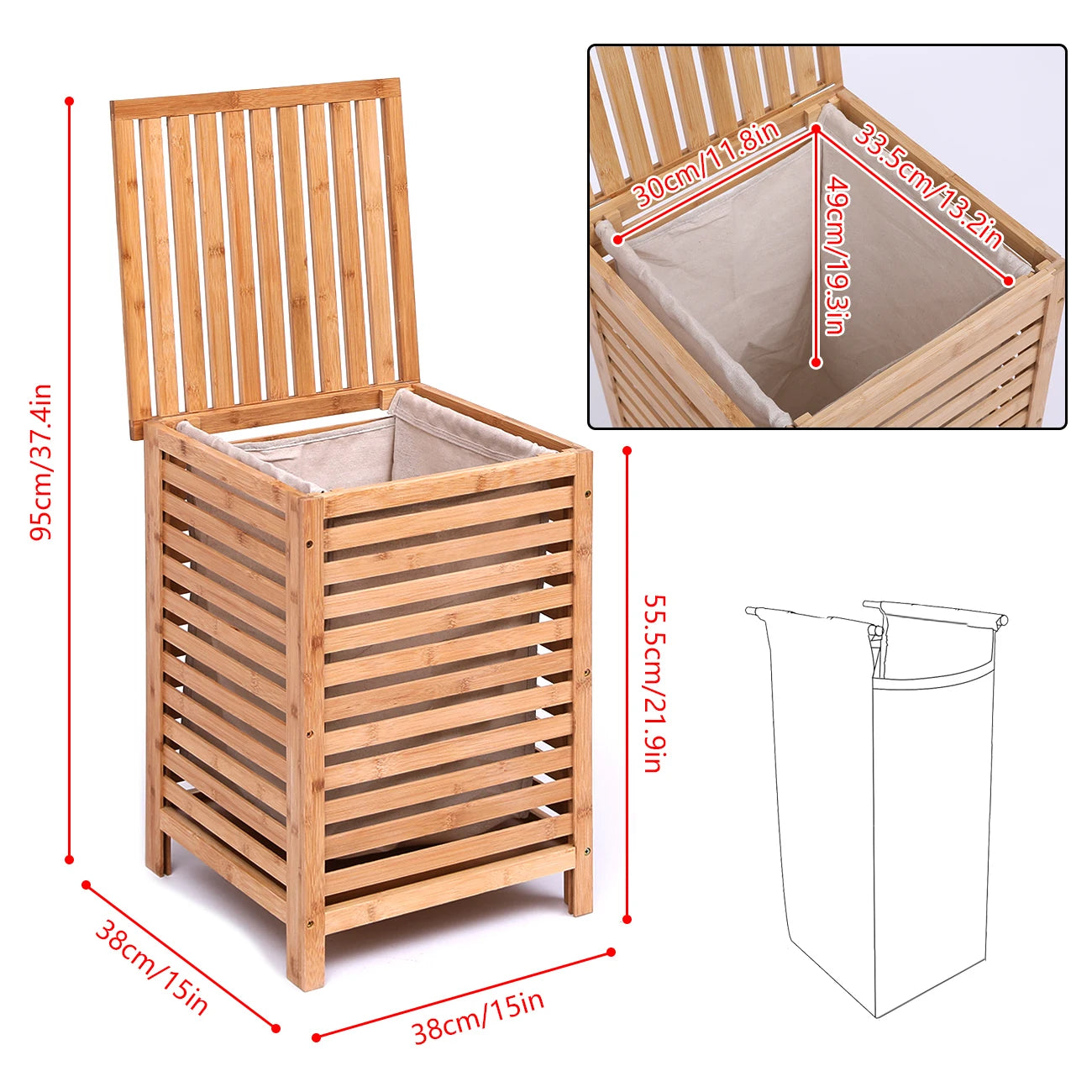 BonChoice 79L Large Laundry Basket With Lid, Laundry Hamper With Removable Liner Bag, Laundry Baskets Sorter For Laundry Room