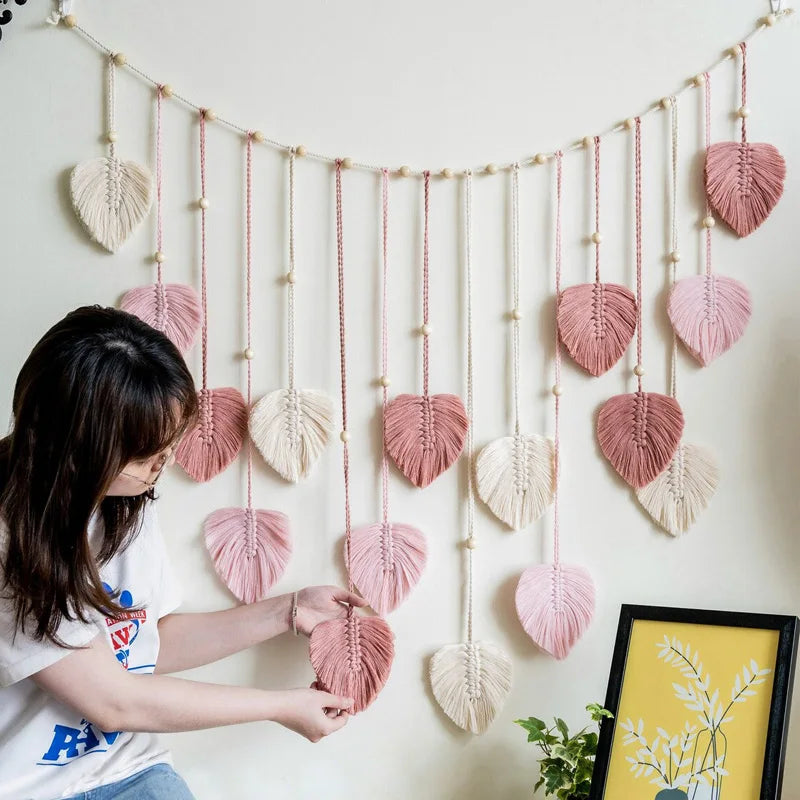 Hemasa Nordic Macrame Handmade Leaf Tapestry Wall Hanging