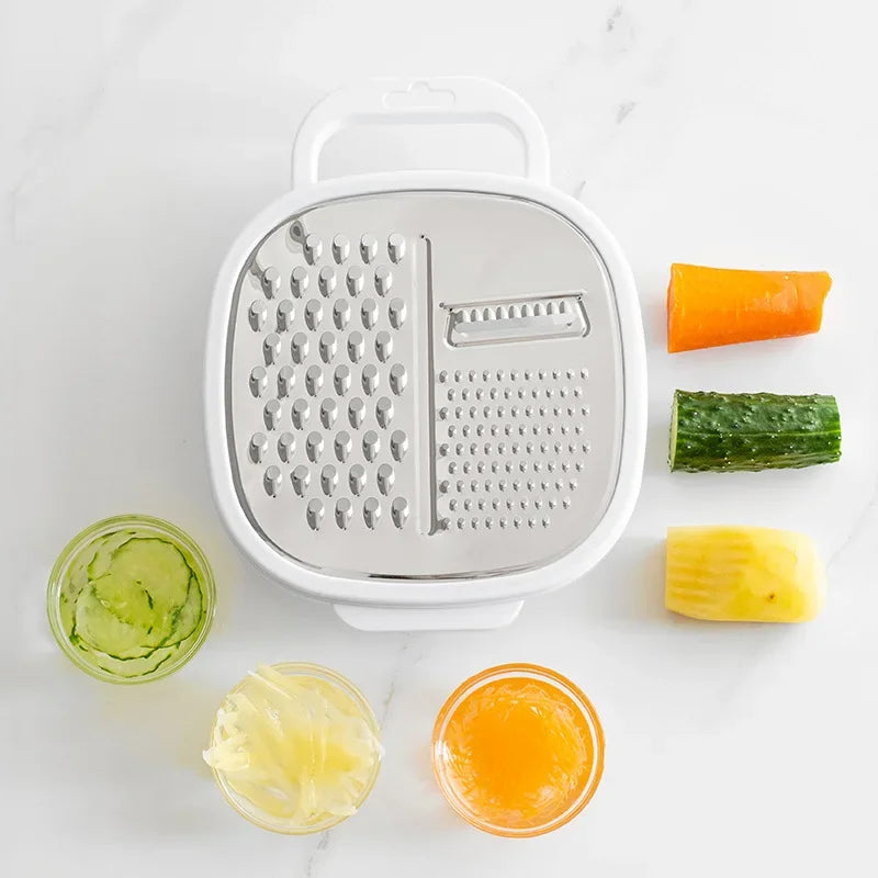 Hemasa  Stainless Steel Cheese Grater and Peeler Set with Container and Lid / Multi-Functional Kitchen Utensil Kit for Vegetables