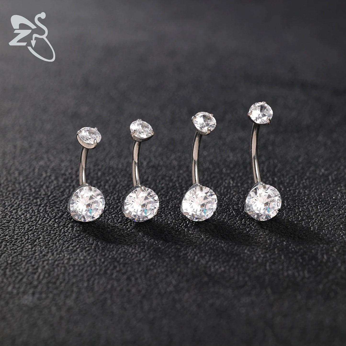 ZS 1 PC G23 Titanium Steel Belly Button Ring For Women CZ Crystal Internally Threaded Navel Barbell Stud Long Bar Body Piercing