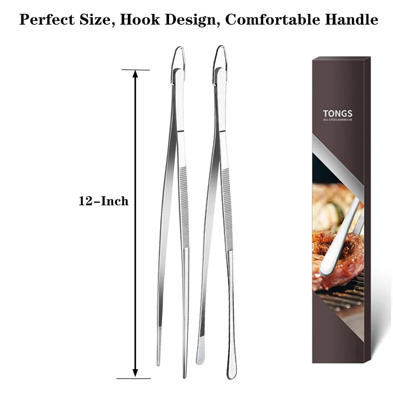 2pcs Tweezer Tongs Fine Tweezer Tongs Extra-Long 304 Stainless Steel Cooking Tweezers for Kitchen Food Cooking Sea Food and BBQ