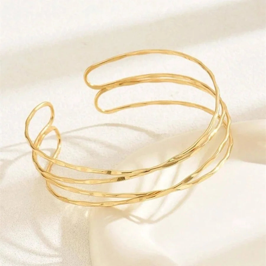 Obega Korean Multilayer Gold Color Cuff Bracelet For Women Punk Style Metal Bracelet Minist Design Ins Daily Wear Party Jewelry