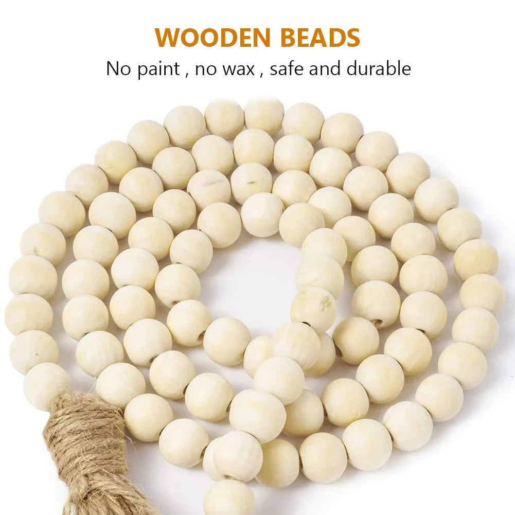 Wooden Handmade boho DIY Rattan Natural Wood Bead Garlands Macrame home decor Farmhouse Rustic Tassel Decoration Wall Hanging