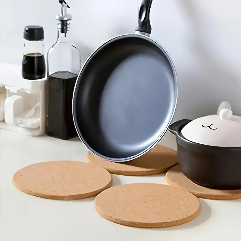 Hemasa 4Pcs Kitchen Heating Pads Cork Trivet Sets/ Heat Resistant Thick Cork Coasters Hot Dishes Table Mat Round Cork Coasters