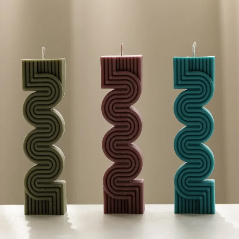 Hemasa 3D Geometric Wave Stripe Shaped Candle Mold / Aromatherapy Gypsum Soap Resin Crafts Silicone Mold DIY Handmade