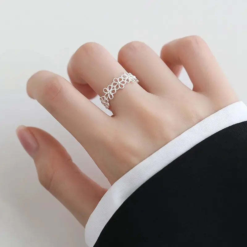 925 Sterling Silver Unique Hollow Flower Rings For Women Girls Jewelry Finger Adjustable Open Blossom Ring Party Birthday Gift