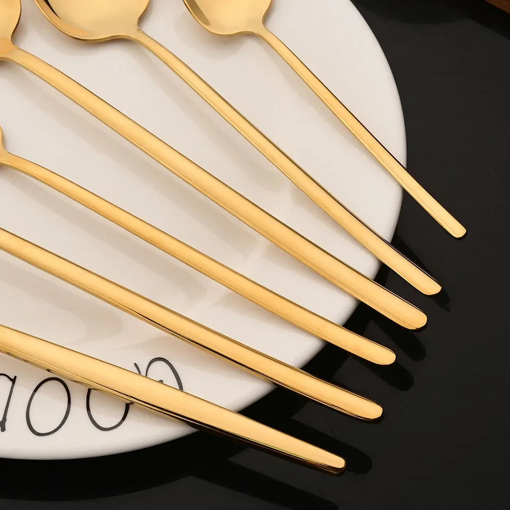 Hemasa 16Pcs Gold Dinnerware Stainless Steel Cutlery Set Knife Fork Tea Spoon Dinner Flatware Set Kitchen Silverware Tableware
