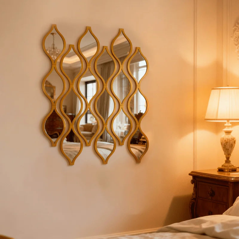 Hemasa 12pcs Teardrop Combination Bathroom Mirror | Golden Artistic Decorative Mirror for Bedroom, Living Room, Hallway Accent Wall