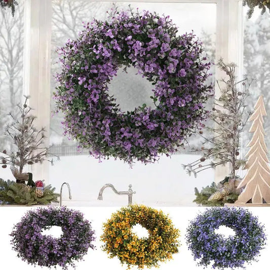Artificial Lavender Wreath Money Leaf Garland Front Door Purple Grass Ring Door Decoration Fake Flower Flocking Home wall decor