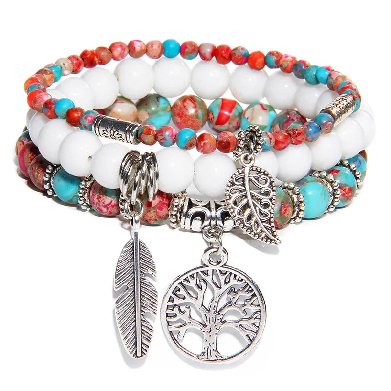 3Pcs Tree of Life Pendant Beads Bracelet Natural Stone Tiger Eye Turquoises Labradorite Bracelets for Women Men Couples Jewelry