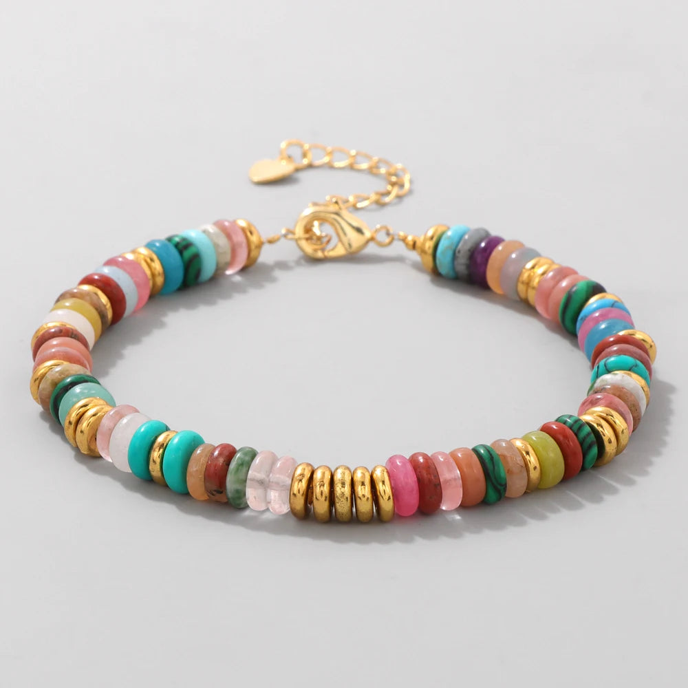 Tejesa Rondelle Natural Stone Flat Beads Bracelets For Women Men /Green Aventurine Lapis Lazuli Indian Agates Chain Bracelet Jewelry