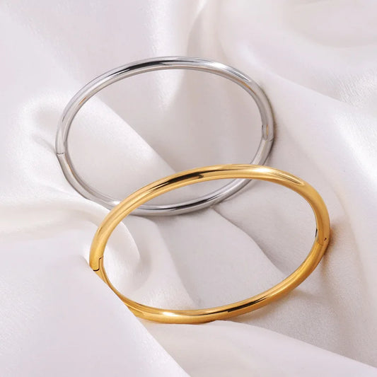 Waterproof Stainless Steel Cuff Bracelet Bangles for Women Smooth Metal Openable Bracelets Jewelry Gift