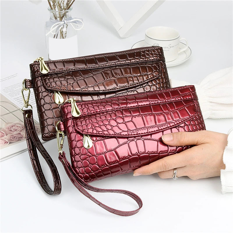 Women Bag Black PU Clutch Long Casual Wallet Litchi Grain Coin Purse Female Bag Wrist Bag Zipper Phone Pocket Credit Card Holder