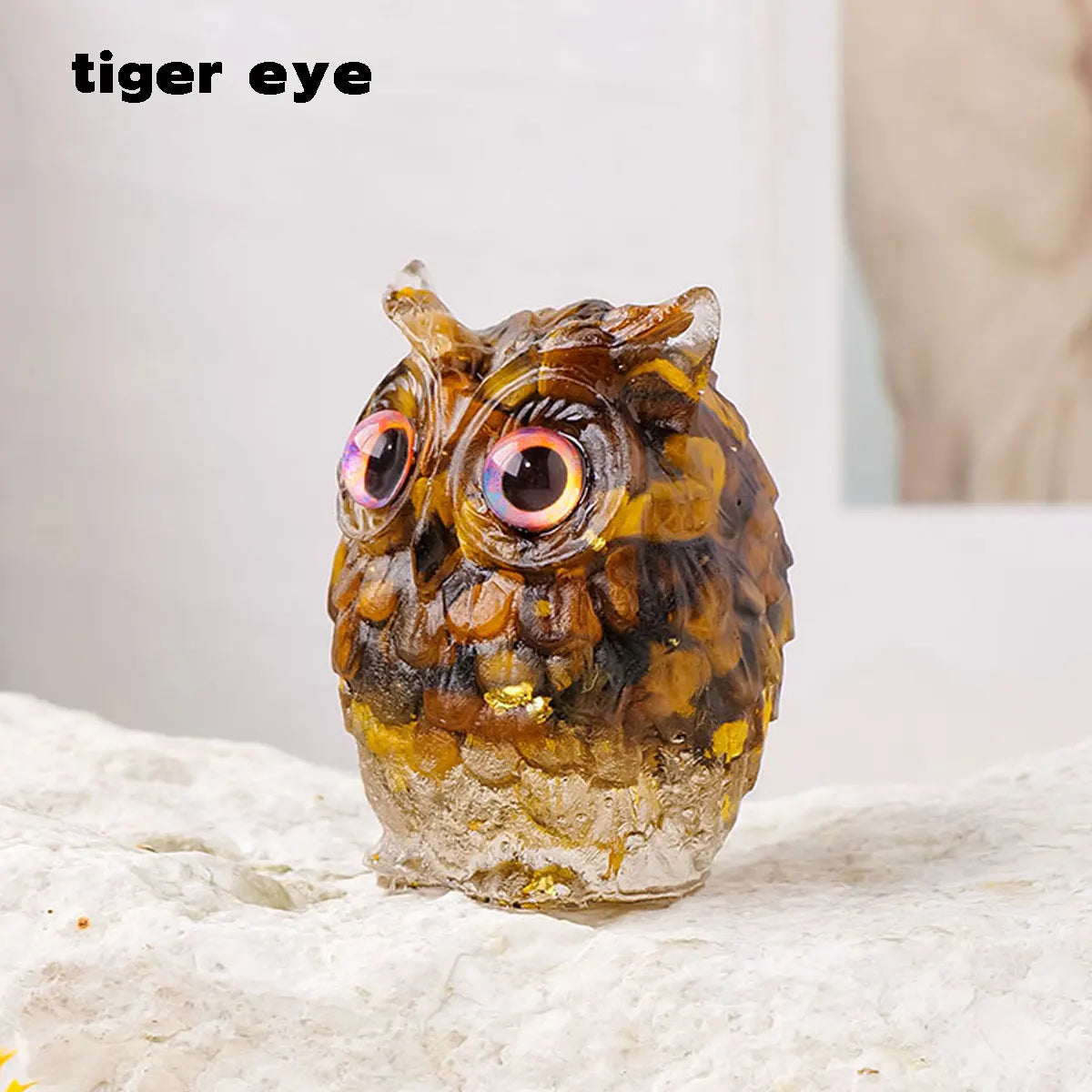 1PC Natural Crystal Macadam Owl Mini Resin Drops Cute Animal Image Reiki Healing Desktop Home Decor Crystal Crafts Small Decor