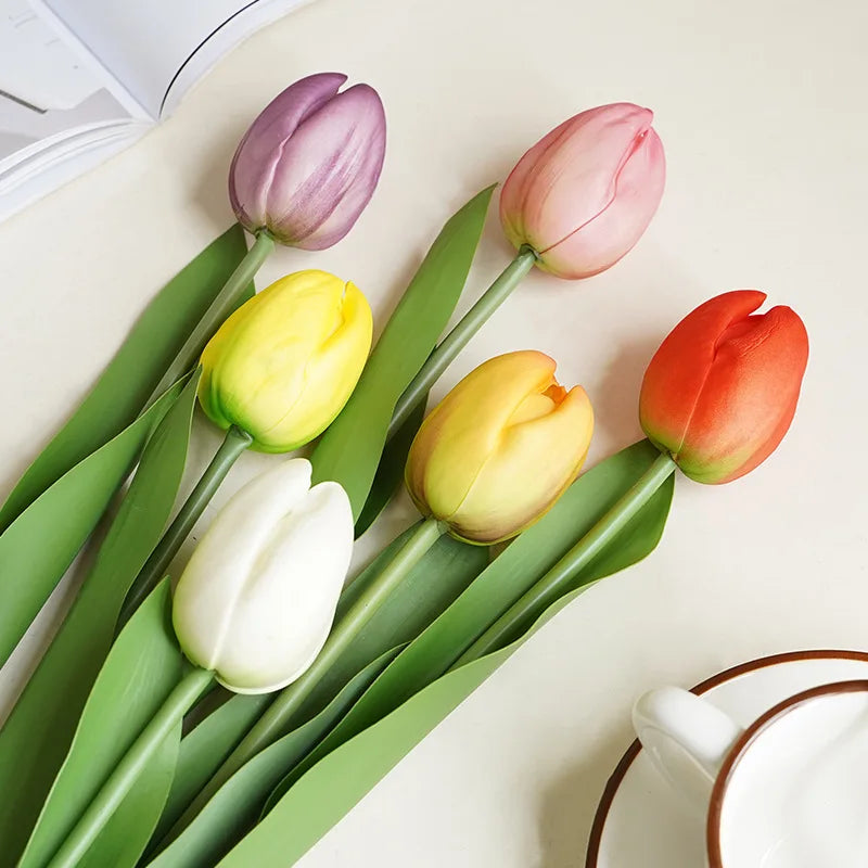 10Pc PU Real Touch Large Tulip Artificial Flowers Branch Home Decoration Realistic Tulips Party Wedding Decor Flower Arrangement