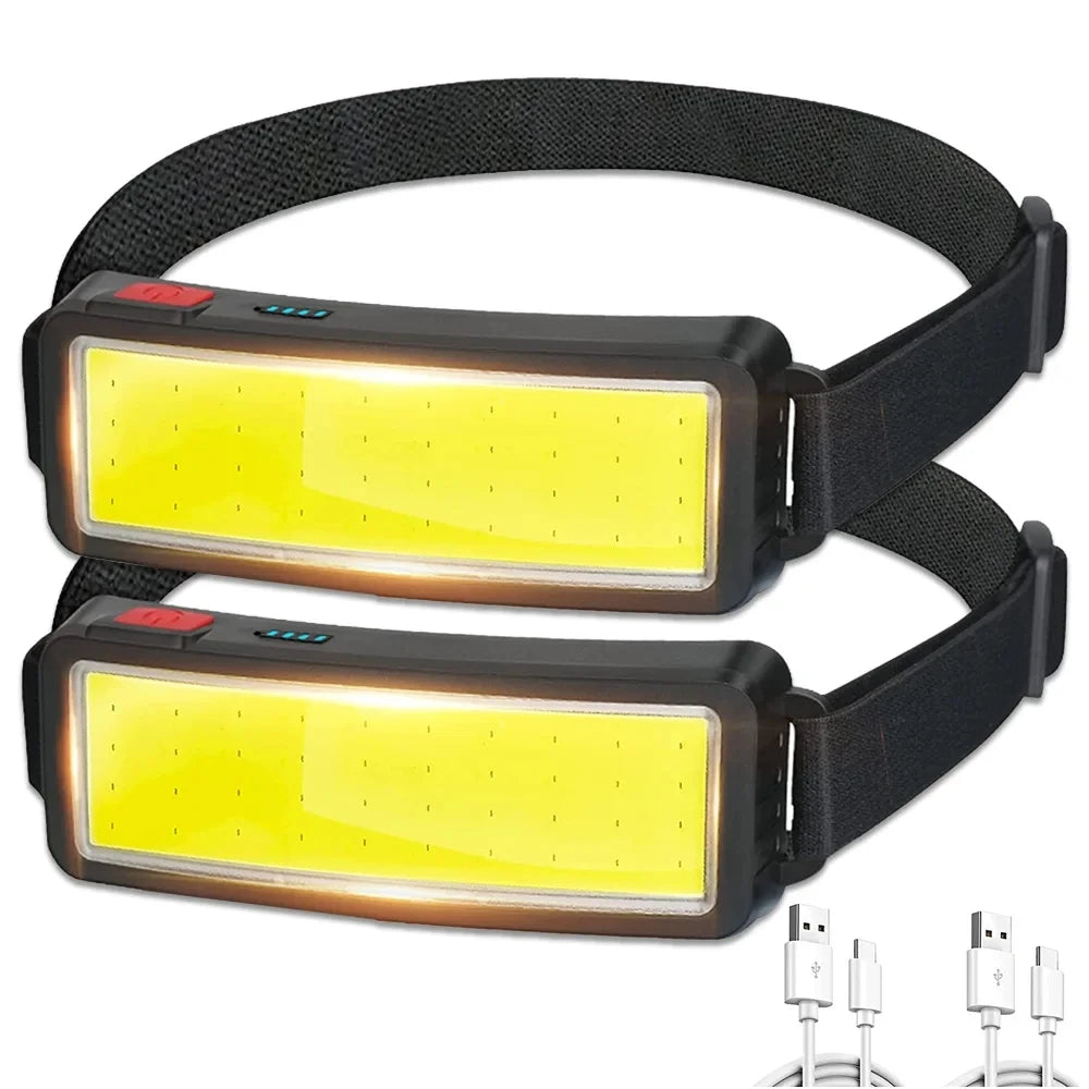 Hemasa Powerful COB Headlamp Built in Battery Type-c Rechargeable Head Flashlight Outdoor Camping Fishing Waterproof Headlight