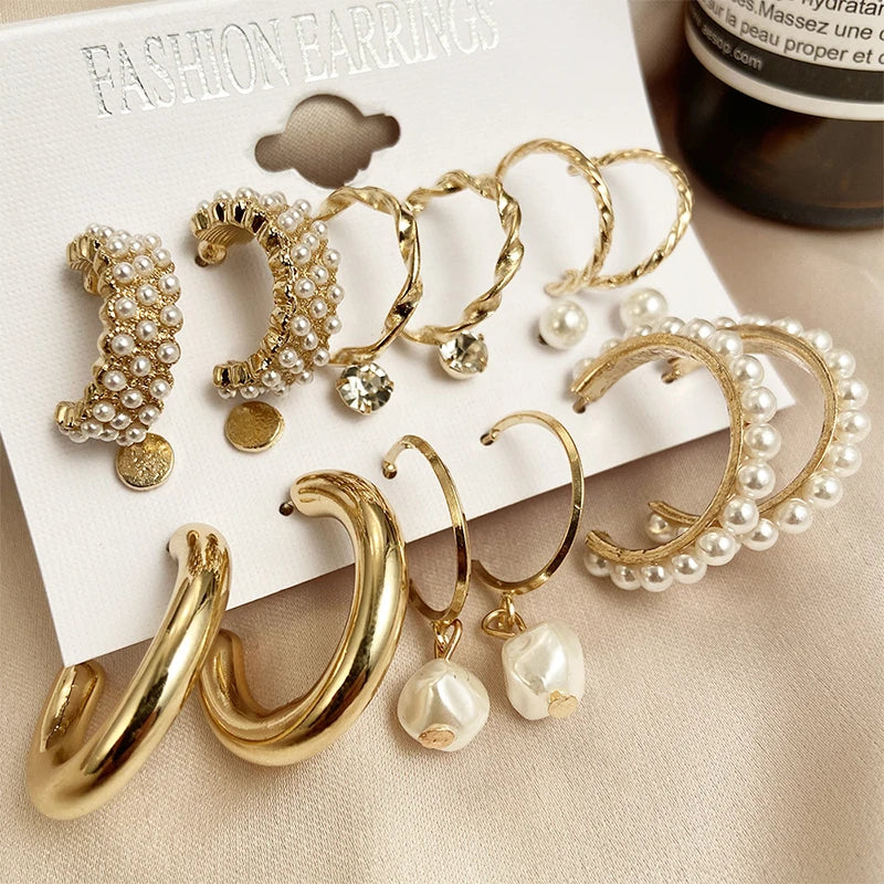 Hemasa 9Pairs/Set Bohemia Geometric Hoop Earring Set for Women