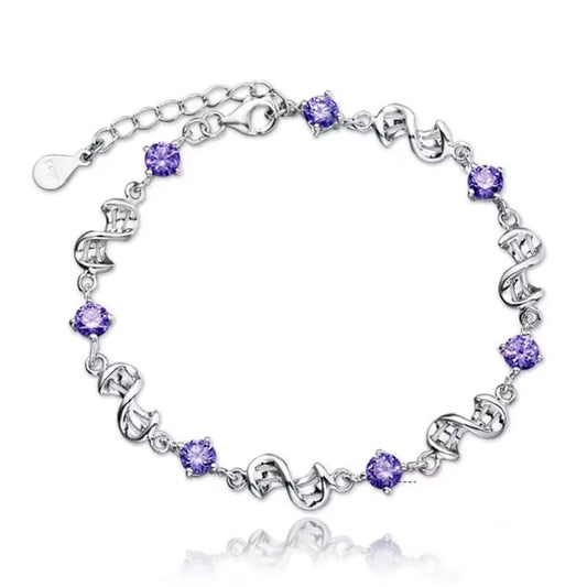 Hemasa  925 Sterling Silver Bracelet with  White Purple Retro Wedding Shaped Cubic Zirconia
