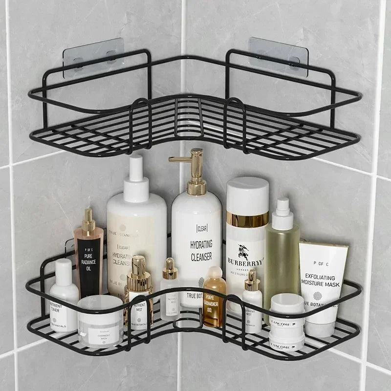 Hemasa Bathroom Shelf Wall Mounted Corner Storage Shelves Shampoo Holder Cosmetic Rack Iron Shower Drain Basket Bathroom Organizer