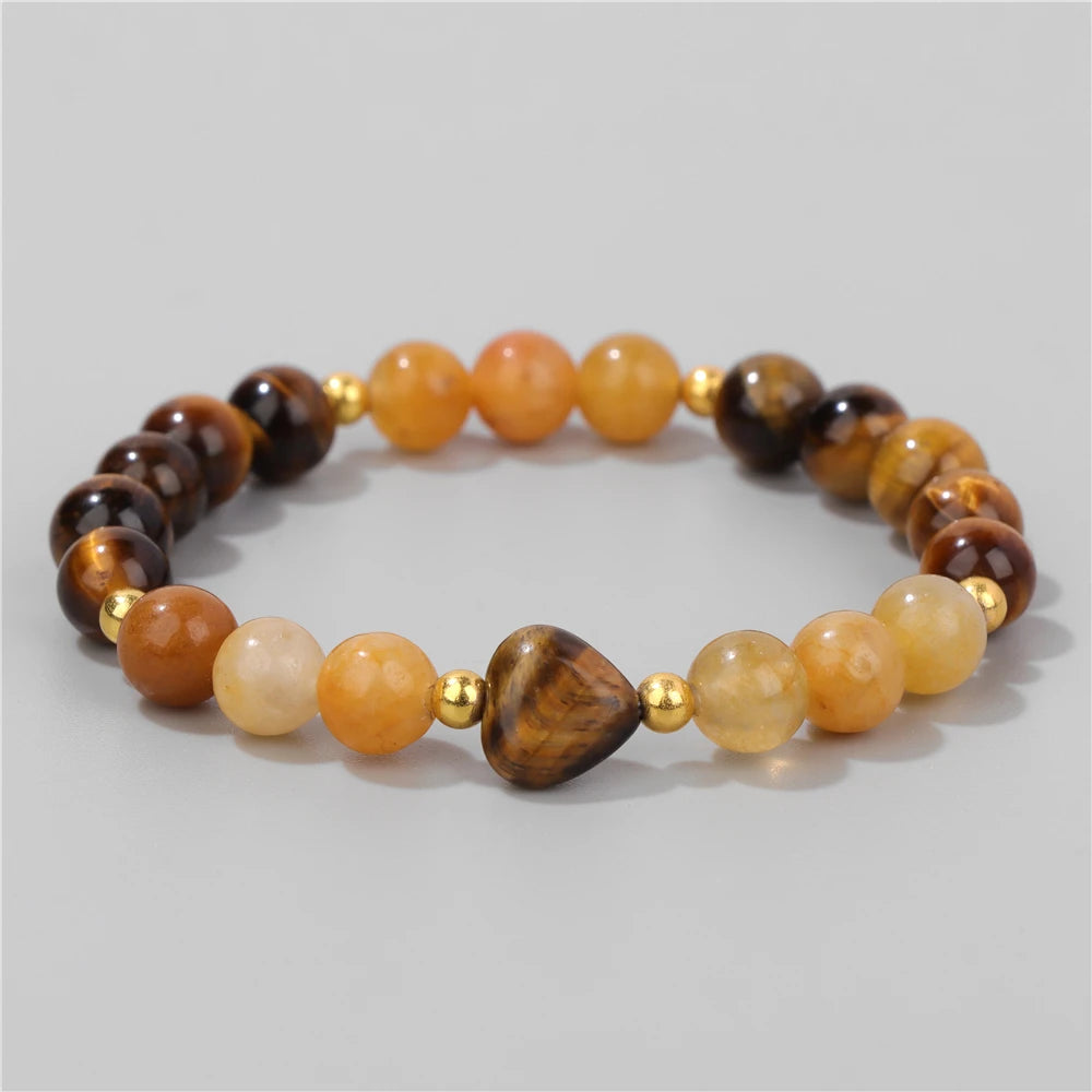 Hemasa  8mm Round Malachite Tiger Eye Jades Beads  Love Heart Bracelets