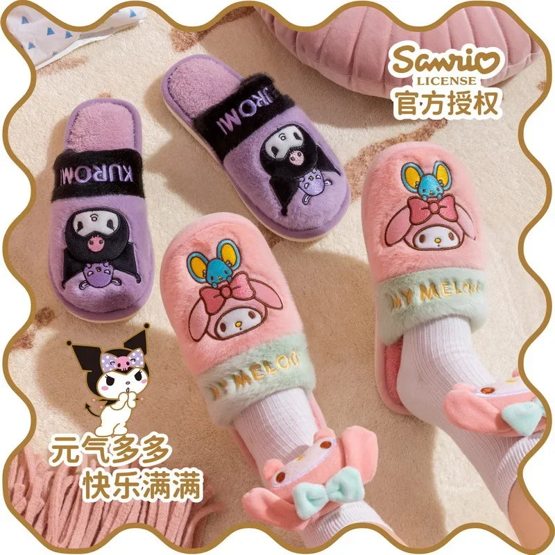 Hemasa Hello Kitty Plush Slippers   Warm Winter Indoor Slippers Flat Casual Non-slip Girl Christmas Gift