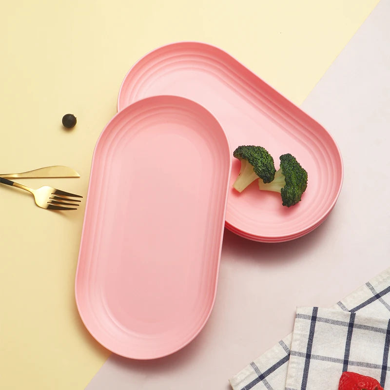 Tejesa 2/4/6pcs The plastic oval plate (reusable) is suitable for the family kitchen of the hotel restaurant to put snacks and desserts