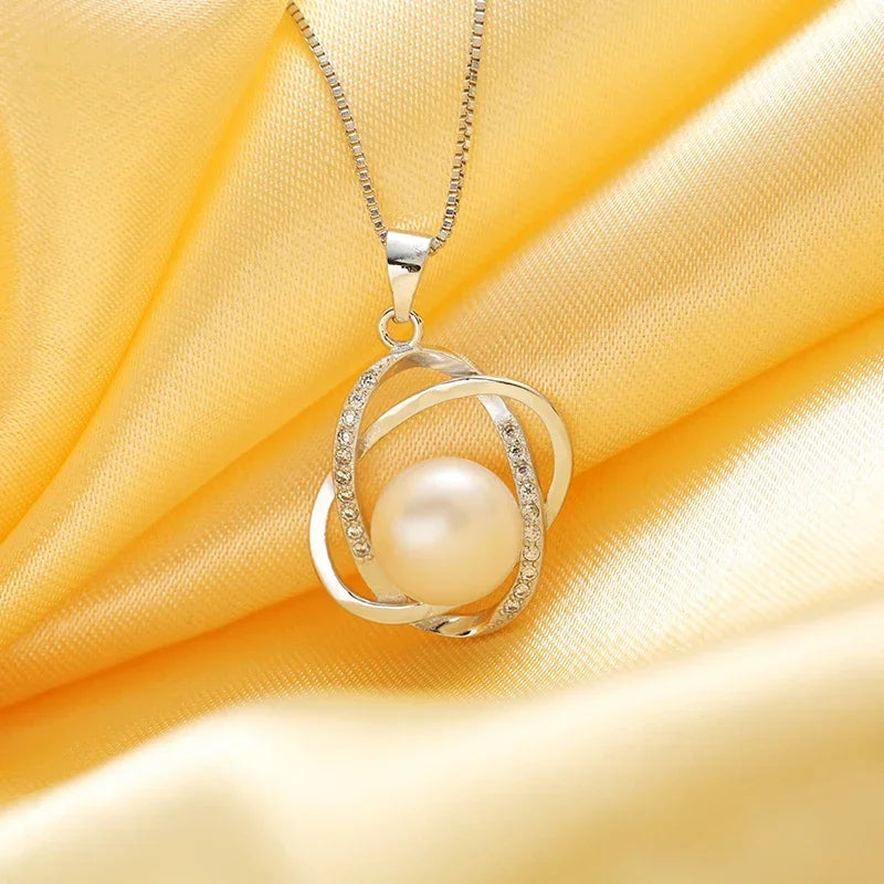 YWYC 10-11mm Freshwater Cultured Pearl Pendant Necklace 925 Sterling Silver Star Cross Pendant for Women Lover Jewelry Gift