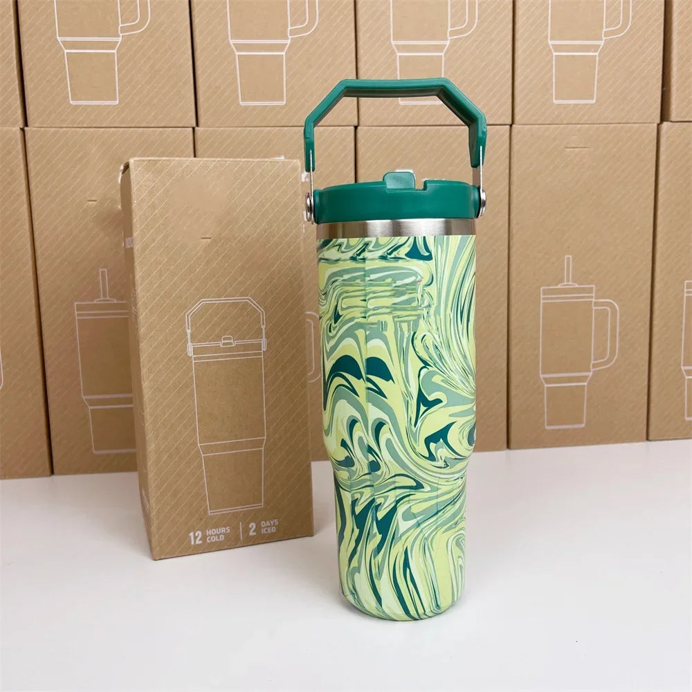 Hemasa Stanley 30oz Tumbler With Handle Leopard Tumbler With Straw Lids Stainless Steel Coffee cup