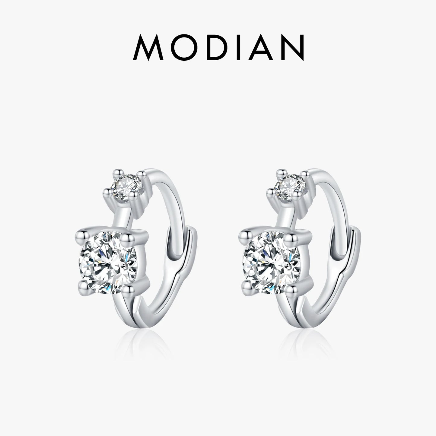 MODIAN 925 Sterling Silver Classic Stackable Tiny Round CZ Hoop Earrings For Women Dazzling Wedding Engagement Fine Jewelry