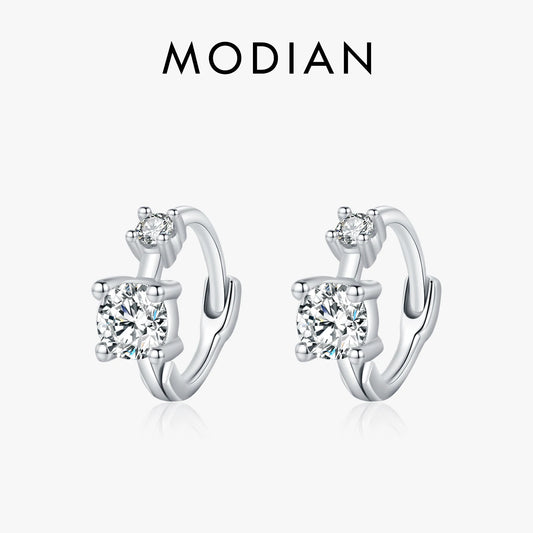 MODIAN 925 Sterling Silver Classic Stackable Tiny Round CZ Hoop Earrings For Women Dazzling Wedding Engagement Fine Jewelry