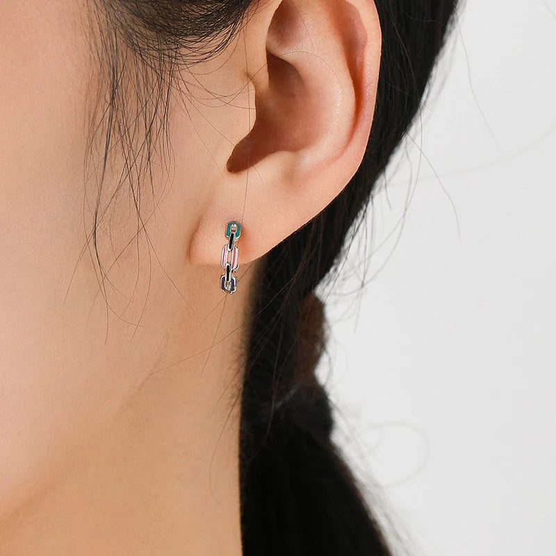 Modian 925 Sterling Silver Charm Original Geometric Ear Buckles Rainbow Color Enamel Hoop Earrings For Women Party Fine Jewelry