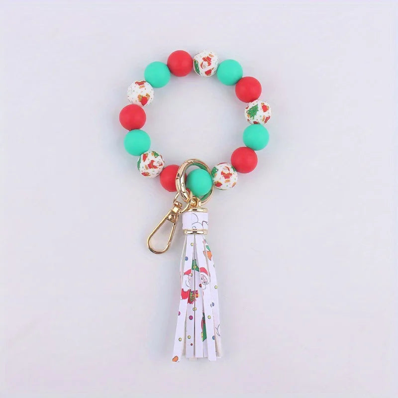 Hemasa Christmas Silicone Bead Bracelet Keychain Ladies Wallet Tassel PU Fringe Creative Beaded Wristband Fashionable Gift Item