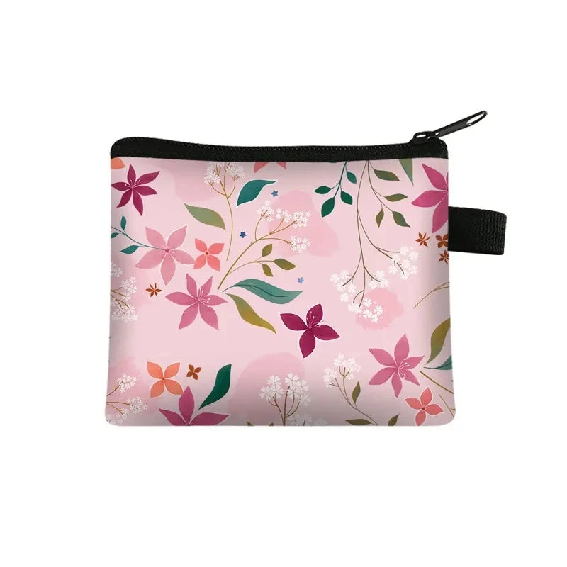 Tejesa Floral Print Cosmetic Bag Girl Women Sanitary Napkin Storage Organizer Bag Coin Card Money Eearphone Lipstick Holder Pouch