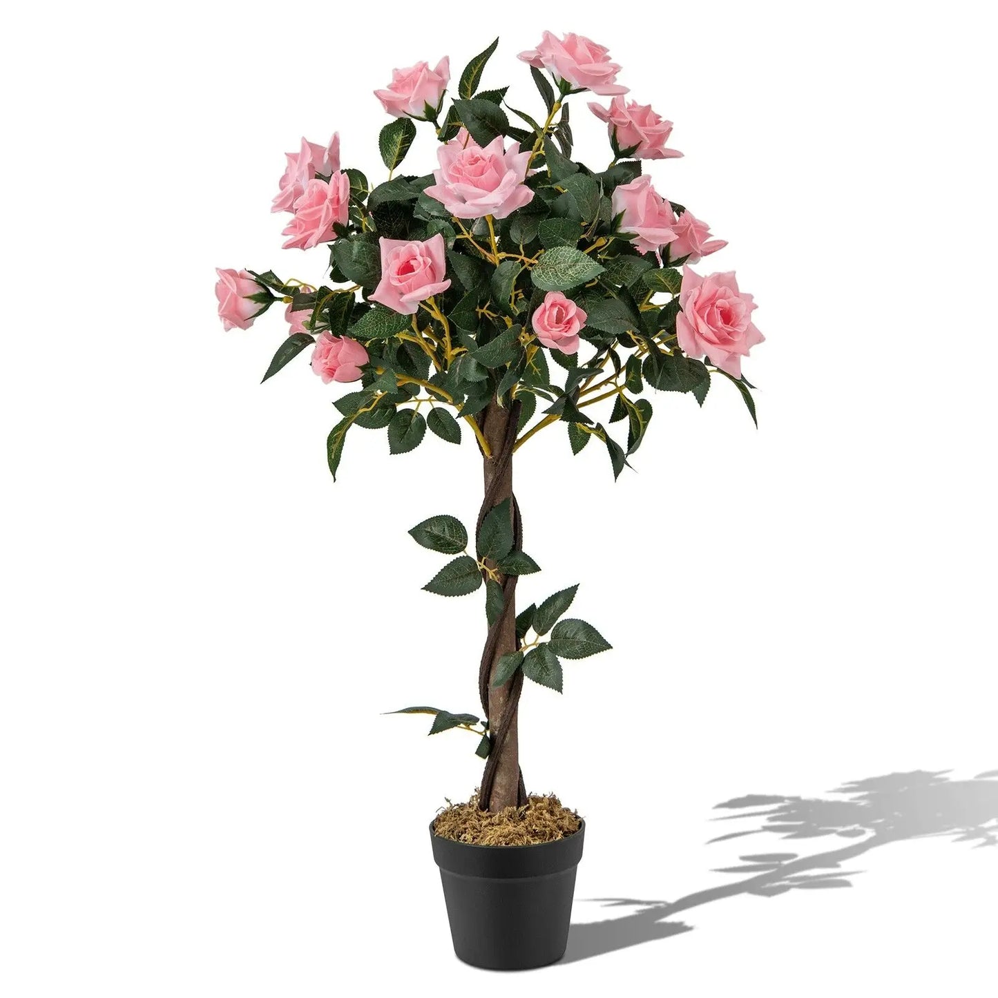 Hemasa 90CM Artificial Flower Tree Faux Floral Plant W/Pine Roses Greenery Potted Plant